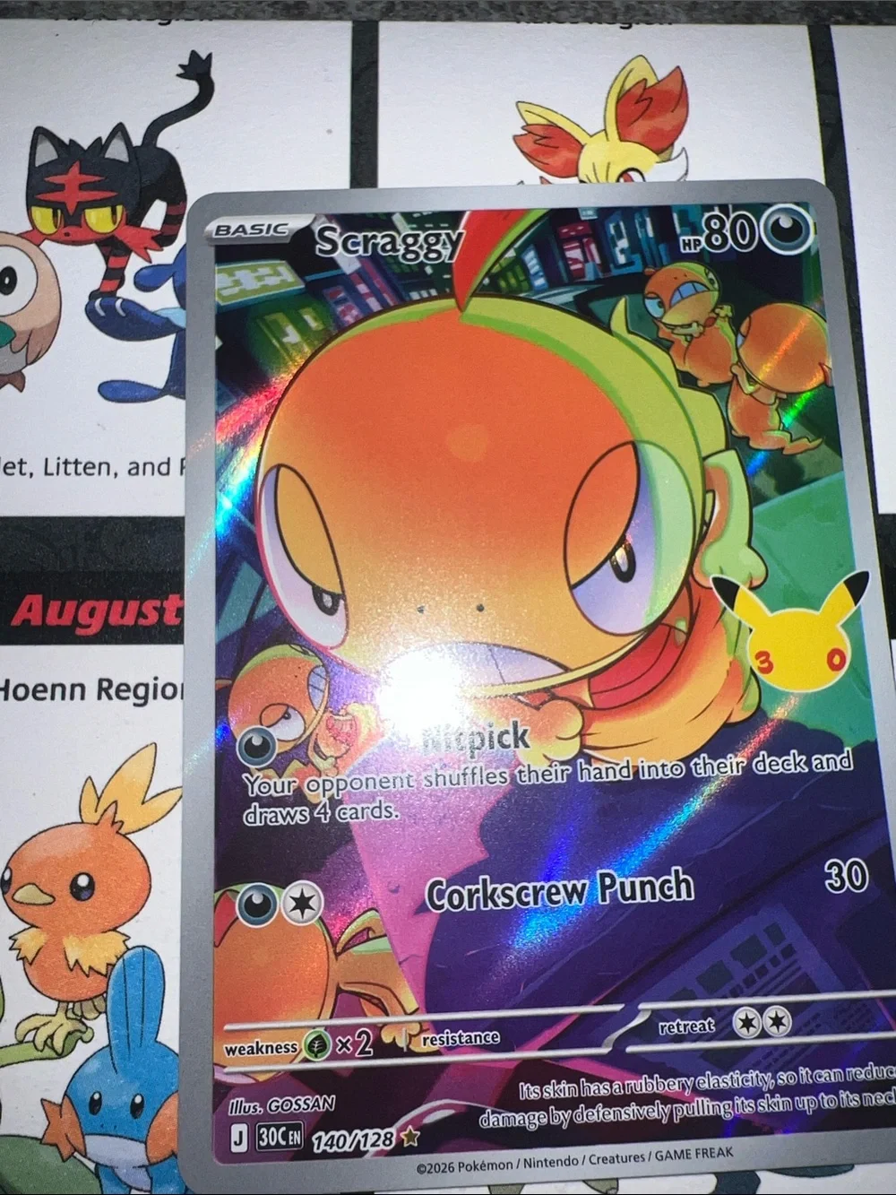 Pokemon Holofoil Scraggy Card - Orange & Green
